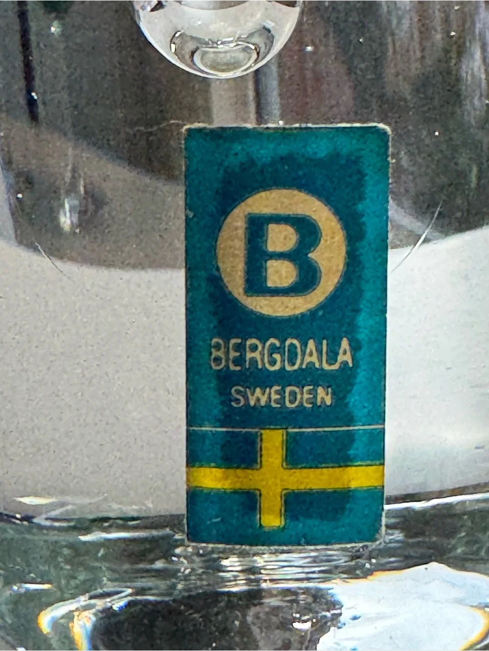 Bergdala Sweden Crystal Vase 9” Scandinavian Art Glass Original Label  -mid 70s